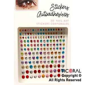 STICKERS STRASS AUTOADHESIVOS CIRCULOS FACETADOS MULTICOLOR X 1 PLANCHA